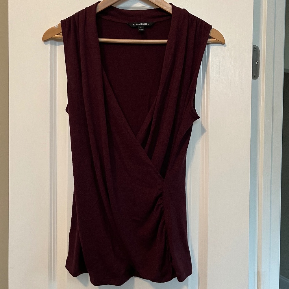 41 Hawthorn Women’s Benni Wrap Front Ruched Knit Top - Burgundy - Size Medium - Picture 6 of 11